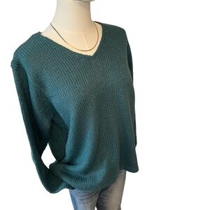 Vintage 90s Northern Isles V-neck acrylic teal sweater L